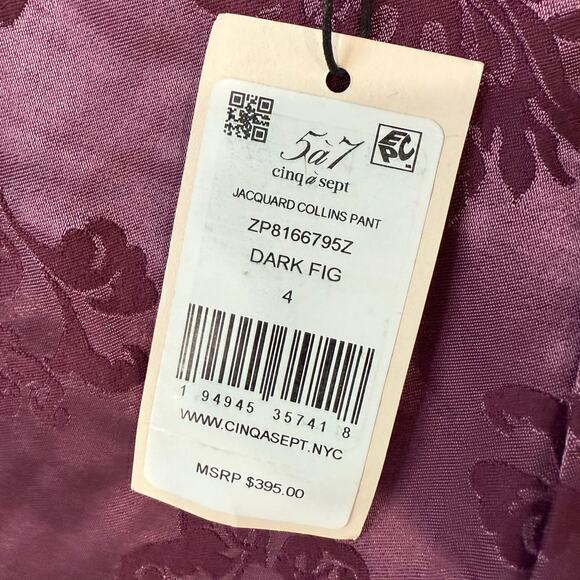 CINQ À SEPT Collins Floral Jacquard Straight Leg Elegant Pants Dark Fig 4 - Picture 6 of 9